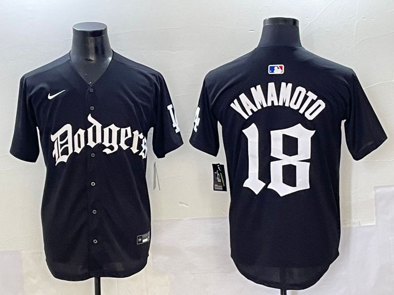 Men 2025 Los Angeles Dodgers #18 Yamamoto Black Seventh generation Joint Name Nike MLB Jersey style 1